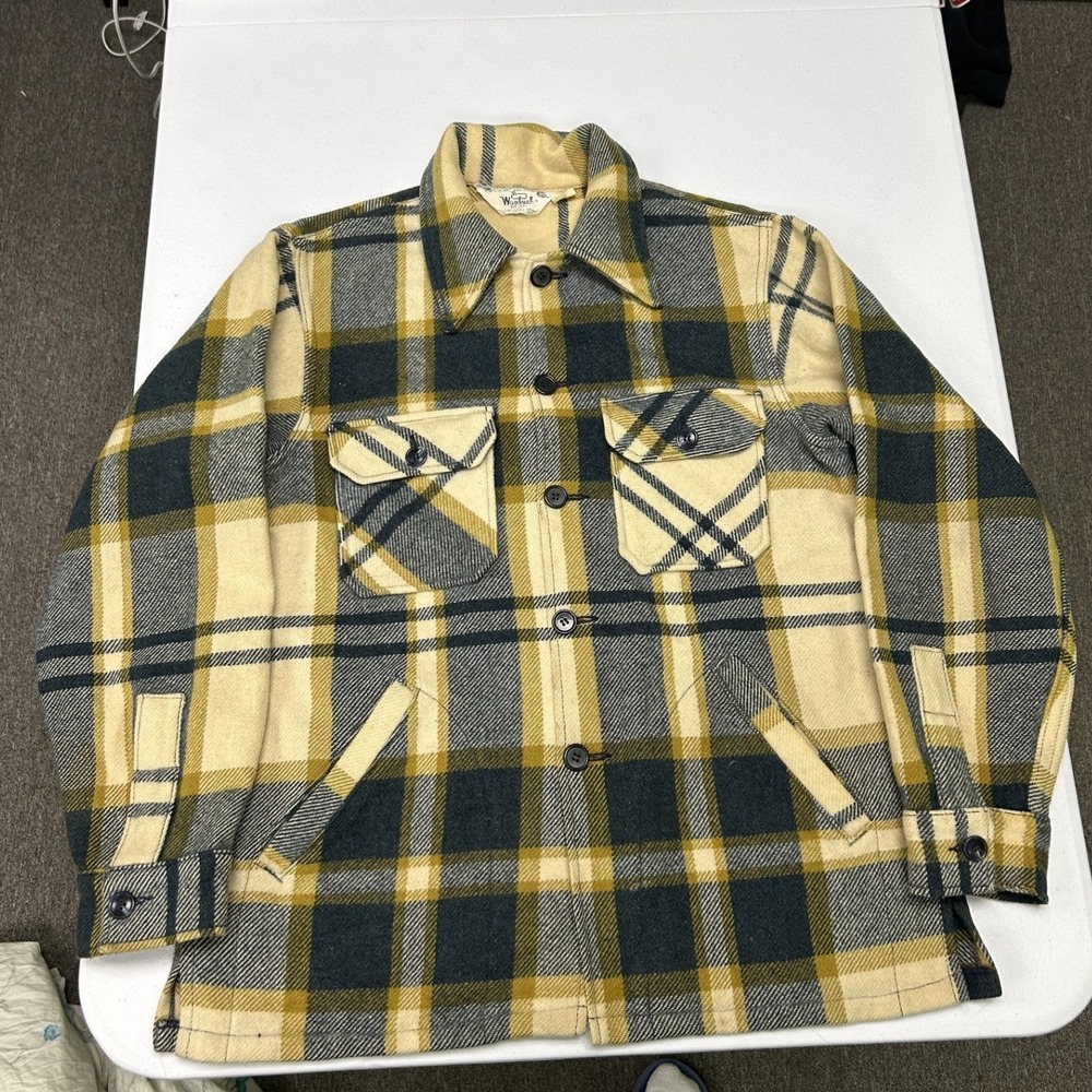 Woolrich Wool Cruiser Jacket Mens L Yellow Plaid Vintage 100% Wool USA 23056